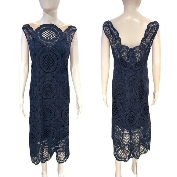Tracy Reese for Anthropologie Barlion Scalloped Lace Open Back Midi Dress NEW - Picture 8 of 9